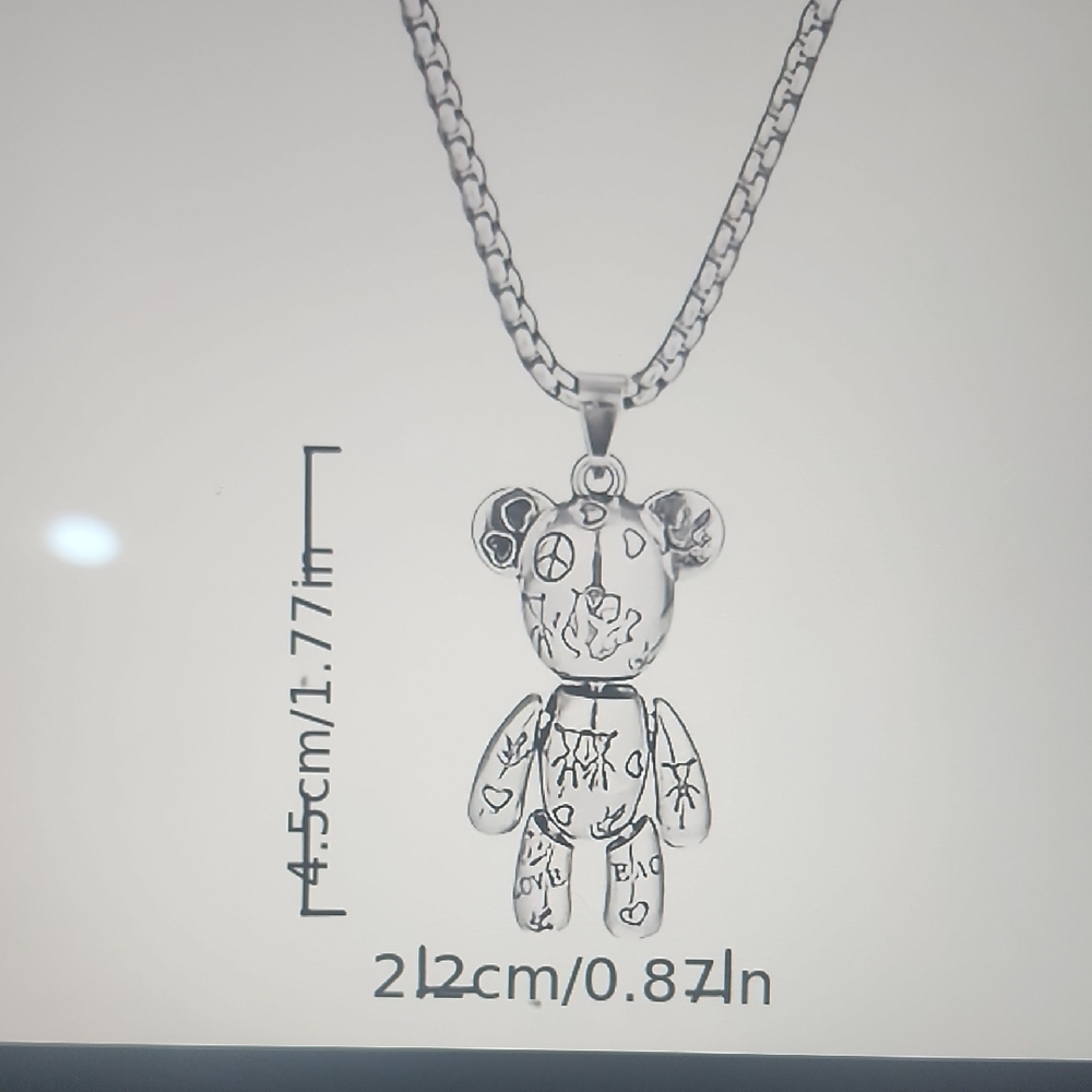 Stainless Steel Graffiti Bear Pendant Necklace - Picture 5 of 7